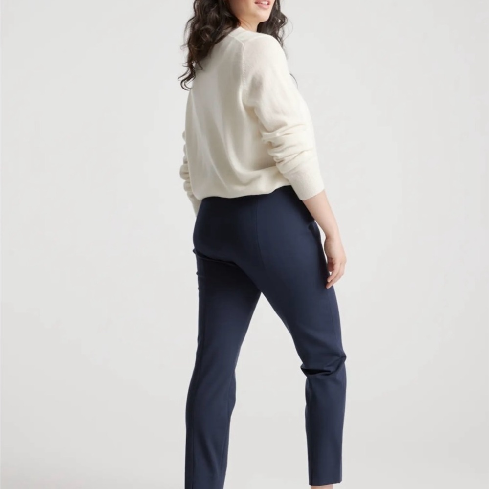 Quince Navy Ultra Stretch Ponte Pintuck Straight Leg Pants - Picture 2 of 8